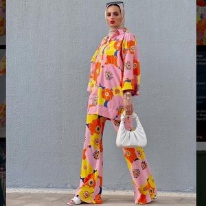 Zara Floral 3 piece shirt,hat and pants set